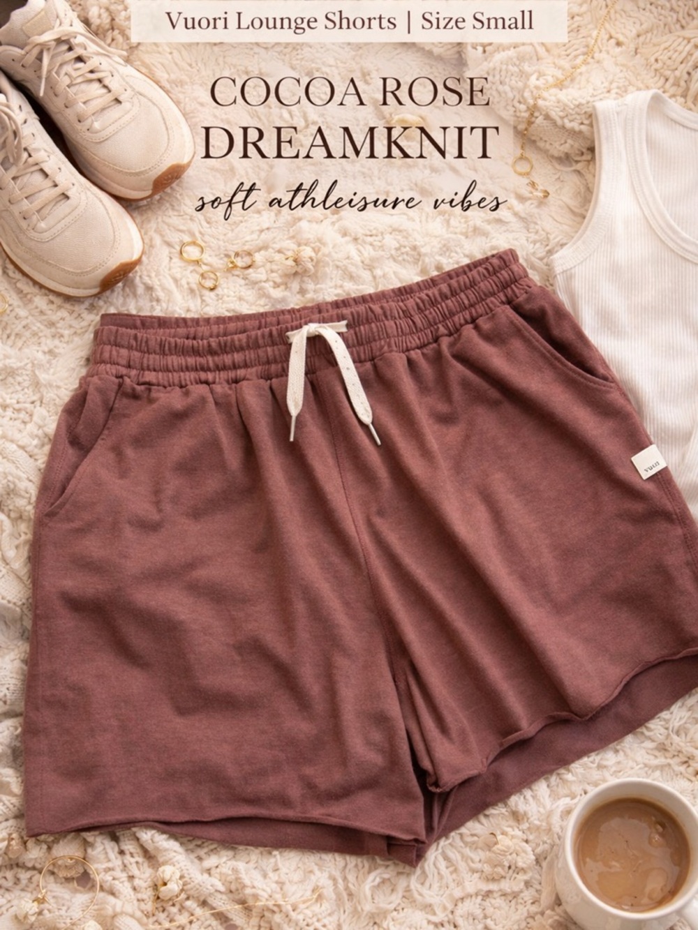 Vuori DreamKnit Lounge Shorts S | Cocoa Rose Soft Athleisure Cozy Minimalist
